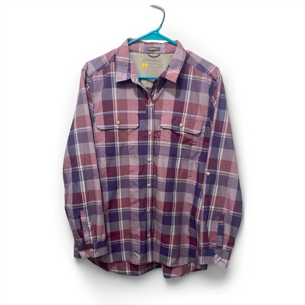 Eddie Bauer Purple Plaid Button-Down Shirt - Picture 1 of 6